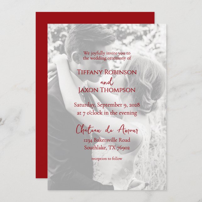 Photo Overlay Lovely Red Text Minimalist Wedding Inbjudningar (Fram/baksida)