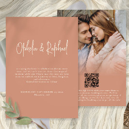 Photo Overlay Script QR Boho Bröllop Terracotta Spara Datumet