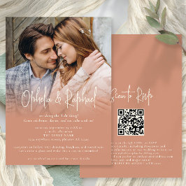 Photo Overlay Script QR Boho Terracotta bröllop Inbjudningar