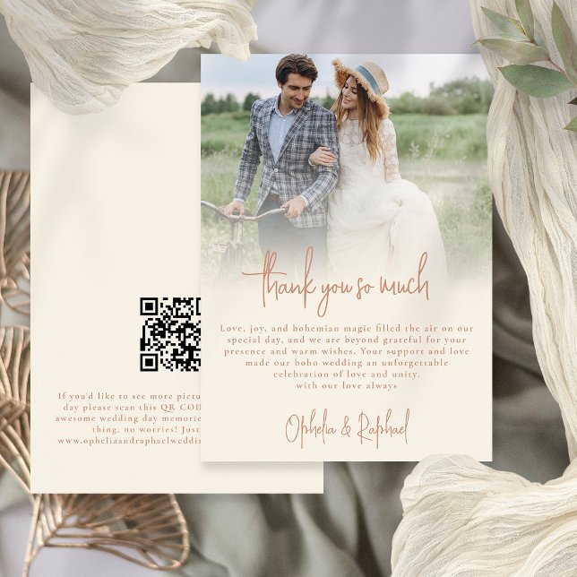 Photo Overlay Script Terracotta Cream Tack Kort (Front and Back View)