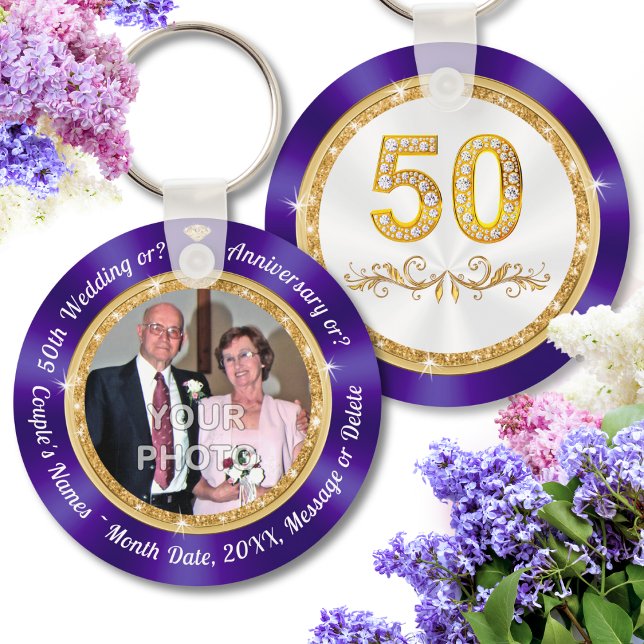 PHOTO, Party favors under 50:e Bröllop-årsdagen, Nyckelring (50th Anniversary Favors Cheap, personalized with Couple's Names, Anniversary date, 50th Anniversary!)