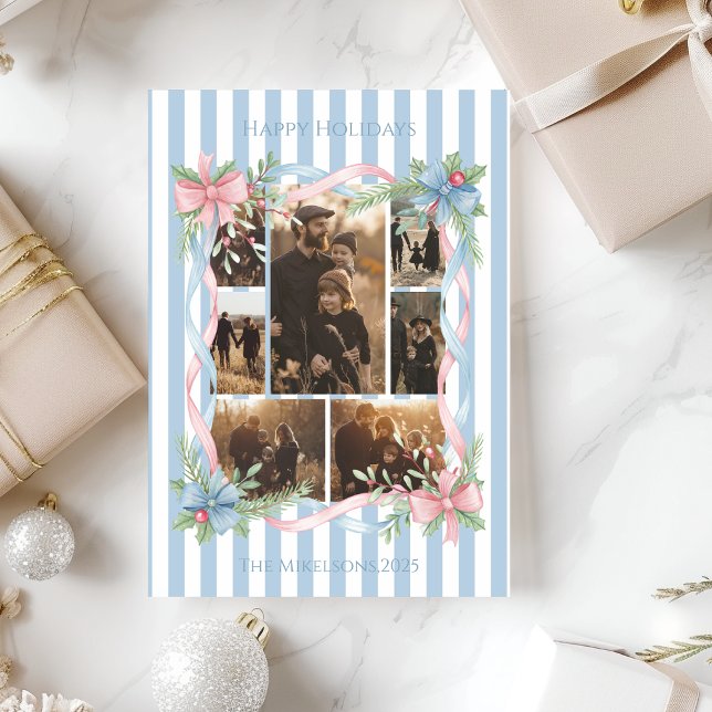 Photo Pastel Candy Cane Family Christmas Julkort (Skapare uppladdad)