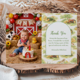 Photo Pastel Farm Tractor Barnyard 1st Birthday Tack Kort