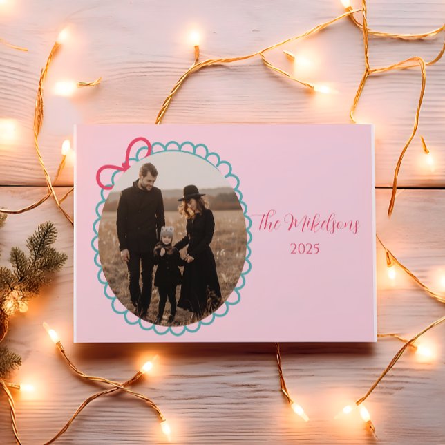 Photo Pastel Scalloped Frame Christmas Julkort (Skapare uppladdad)