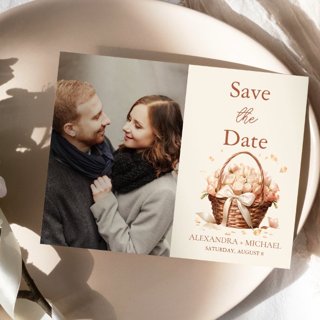 Photo Pastel Soft  Peach Blommigt Bröllop Spara Datumet (Skapare uppladdad)