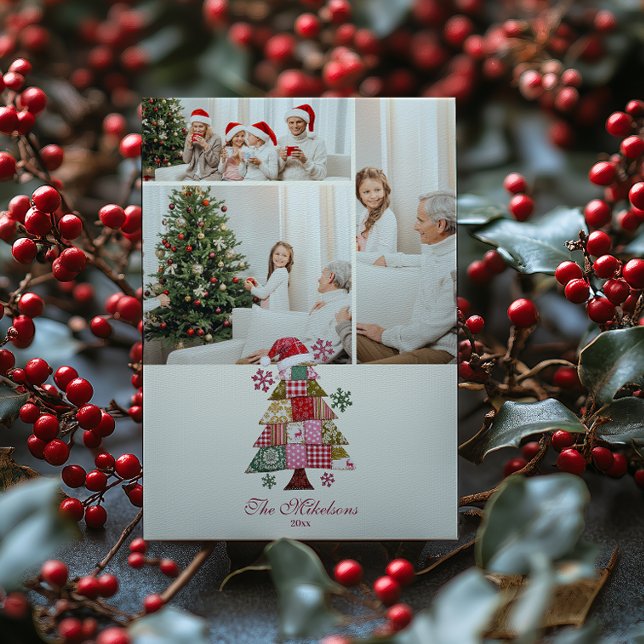 Photo Patchwork Christmas Tree Preppy Julkort (Skapare uppladdad)