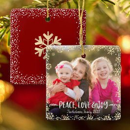 Photo Peace Kärlek Joy Chic Guld Julgransprydnad Keramik