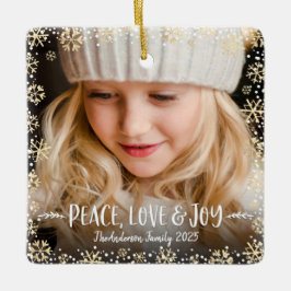 Photo Peace Kärlek Joy Guld Snowflake Chic jul Julgransprydnad Keramik
