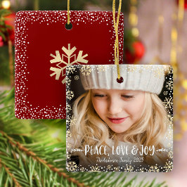 Photo Peace Kärlek Joy Guld Snowflake Chic jul Julgransprydnad Keramik
