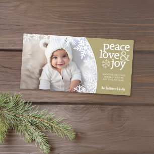 Photo - Peace Kärlek Joy - guld white snöflingor Julkort