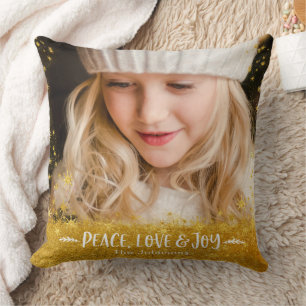 Photo Peace Kärlek Joy Quote Guld Stars Namn Kudde