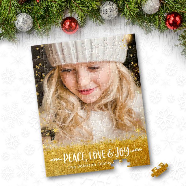 Photo Peace Kärlek Joy Typography Guld Stars Glitt Pussel (Skapare uppladdad)