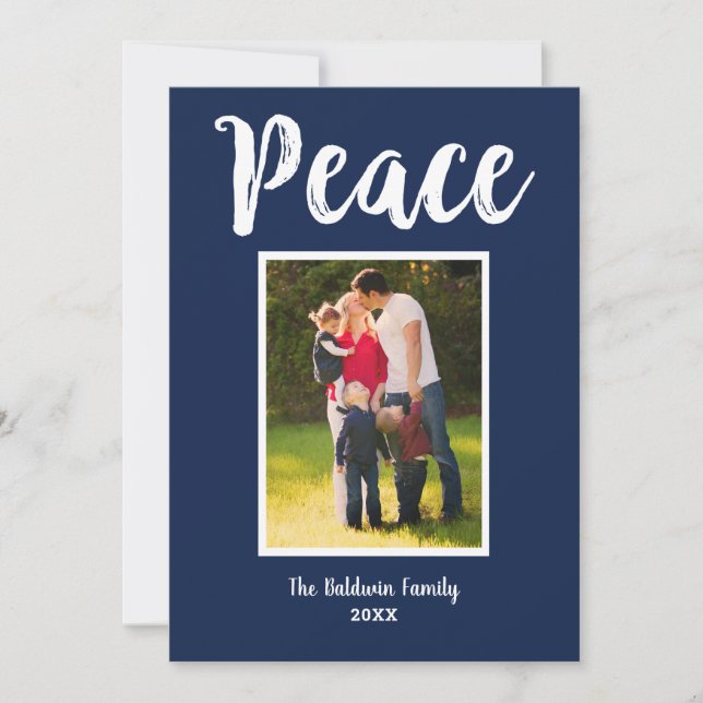 Photo Peace Navy Blue Brushed-skript Julkort (Framsida)