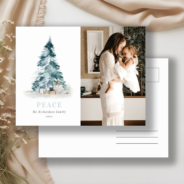 Photo Peace Watercolor Gräs Julgran Gift Helg Vykort (Skapare uppladdad)