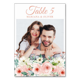 Photo Peach Blommigt Bröllop Bordsnummer