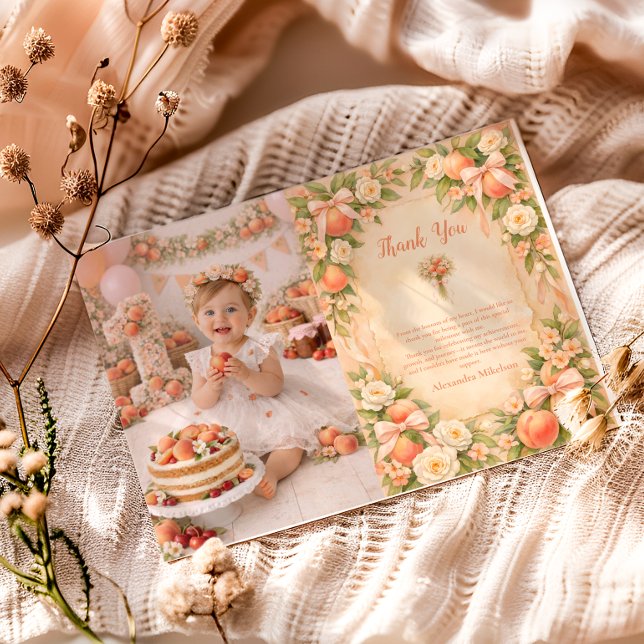 Photo Peach Garden First Birthday 1st Birthday Tack Kort (Skapare uppladdad)