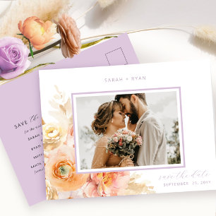 Photo Peach Lavender Bröllop spara datum Meddelande Vykort