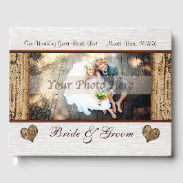 Photo Personalize Rustic Wooden Bröllop Guest Bok