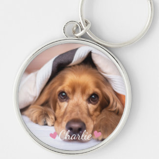 Photo Personalized Name Pet  Rund Silverfärgad Nyckelring