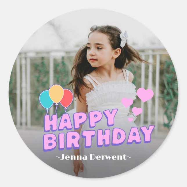 Photo Personlig Birthday Runt Klistermärke (Framsida)