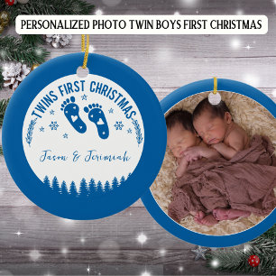 Photo Personlig Twin Boys Första jul Julgransprydnad Keramik