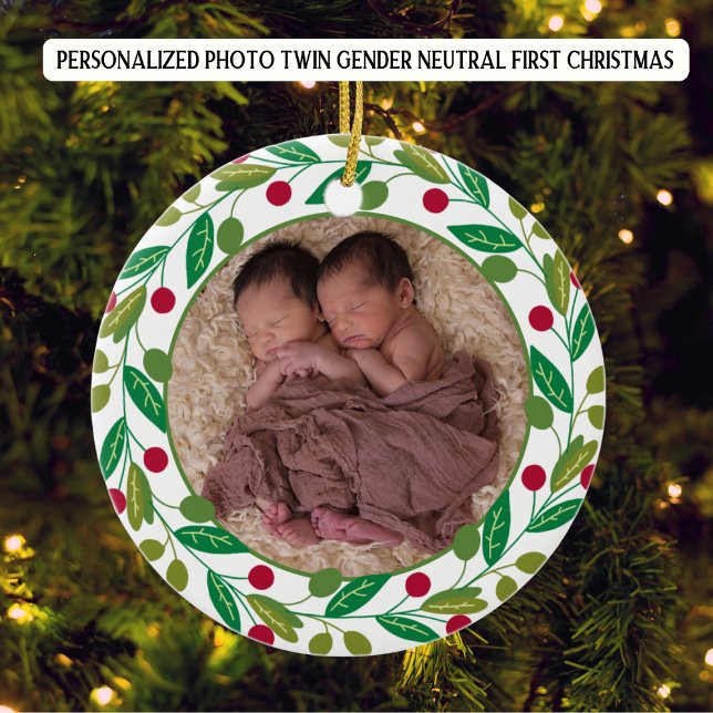 Photo Personlig Twin Boys Första jul Julgransprydnad Keramik (Skapare uppladdad)