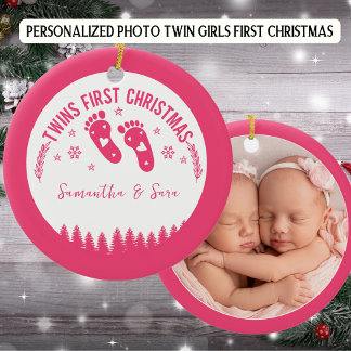 Photo Personlig Twin Girls Första jul Julgransprydnad Keramik