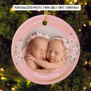Photo Personlig Twin Girls Första jul Julgransprydnad Keramik