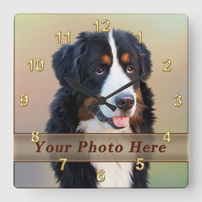 PHOTO Pet Clocks med Pet Bild Fyrkantig Klocka (Framsida)