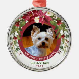 Photo Pet Första jul-Hund Poinsettia Wandan Julgransprydnad Metall