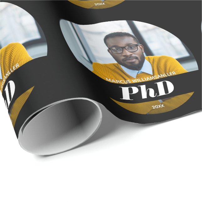 Photo PhD Degree Namn Black Studenten Presentpapper (Rullad Hörn)