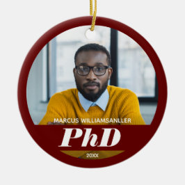 Photo PhD Degree Namn Burgundy Studenten Ceramic Julgransprydnad Keramik