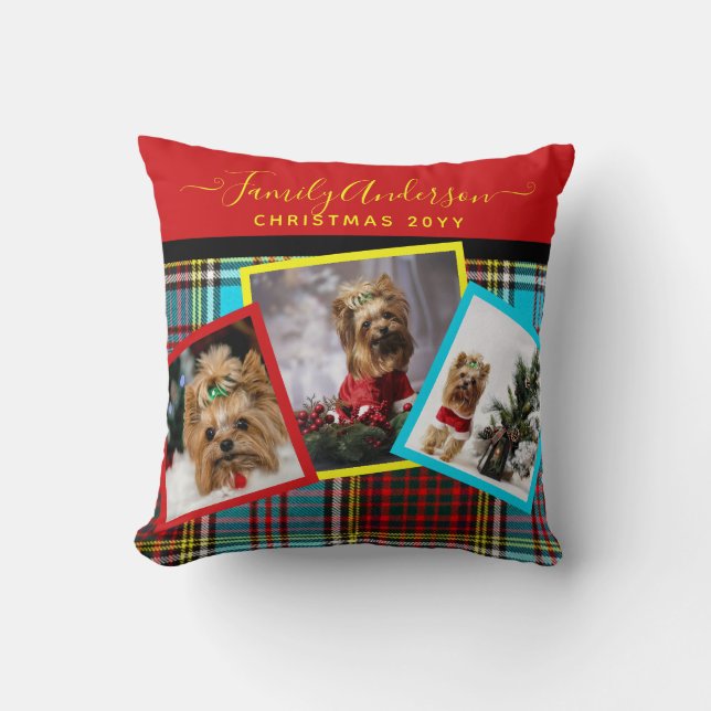 PHOTO PILLOW - Andersson Tartan jul Red Blue Kudde (Framsida)