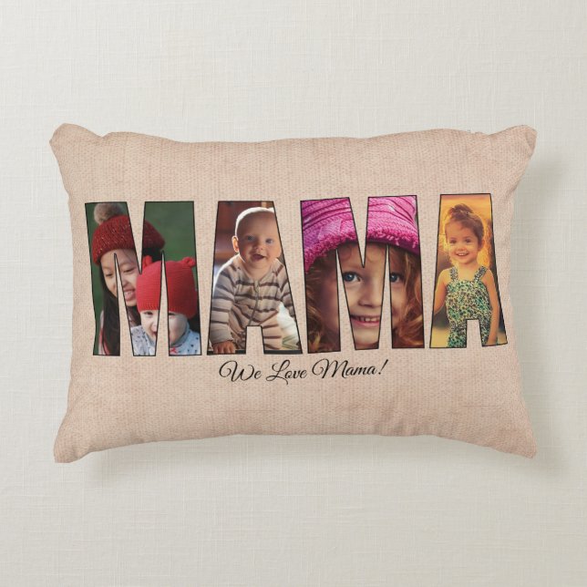 Photo Pillow MAMMA Add Bilder, Message Namn på bak Prydnadskudde (Framsidan)