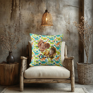 Photo Pillow med Heart Ramar och Kawaii Dinosaur Kudde