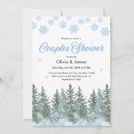 Photo Pine Winter Snowflakes Couples Bridal Shower Inbjudningar
