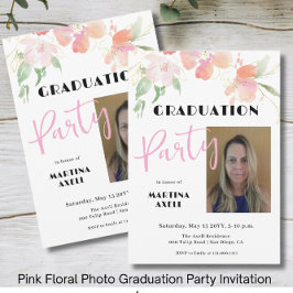 Photo Pink Floral Graduation Party Invitation Inbjudningar