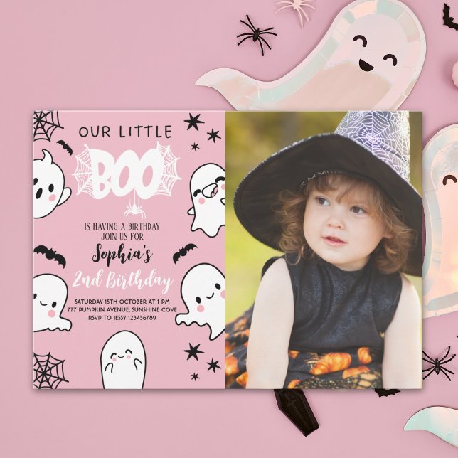 Photo Pink Halloween Birthday – Our Little Boo Inbjudningar (Skapare uppladdad)