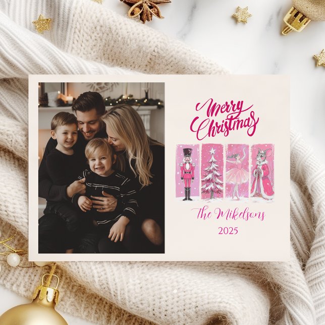 Photo Pink Nutcracker Ballet Christmas Julkort (Skapare uppladdad)