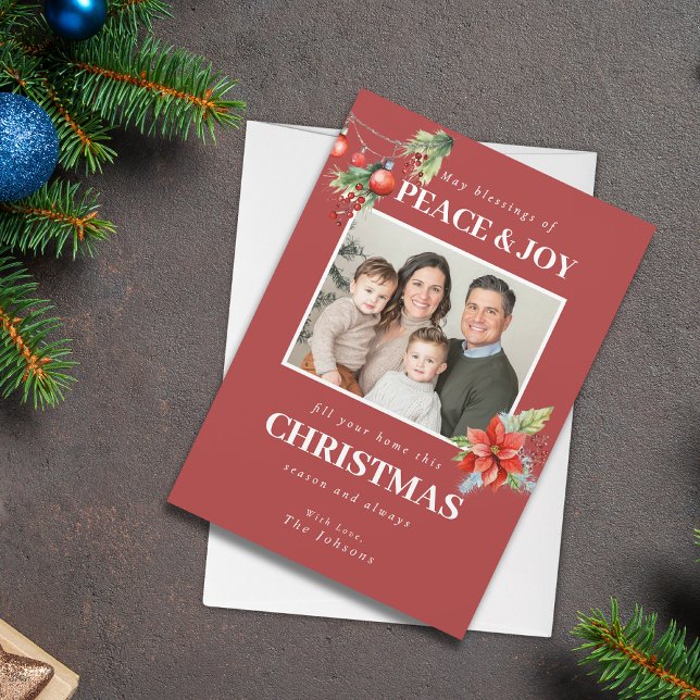 Photo Poinsettia Christian Christmas Holiday Card (Skapare uppladdad)