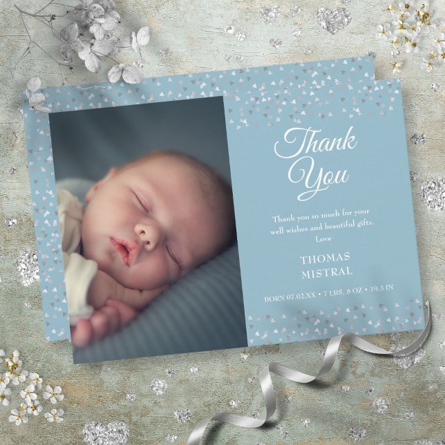 Photo Pojke Script Tack Hearts Birth Meddelande (Photo Baby Boy Script Thank You Love Hearts Birth Announcement)