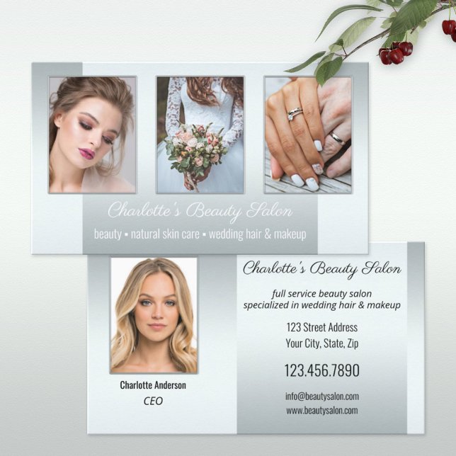 Photo Portfolio Beauty Salon Professionell Silver Visitkort (Skapare uppladdad)