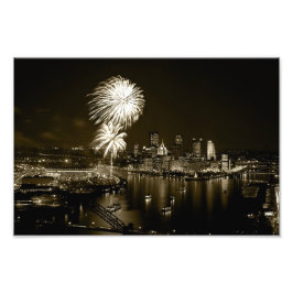 Photo Premium-Pittsburgh Natt/Fireworks-Sepia Fototryck