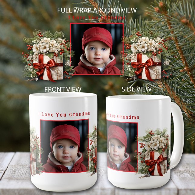 Photo Presenter Satin Ribbon Gräs Grenar Kaffemugg (Personalize with your favorite photo and text.)