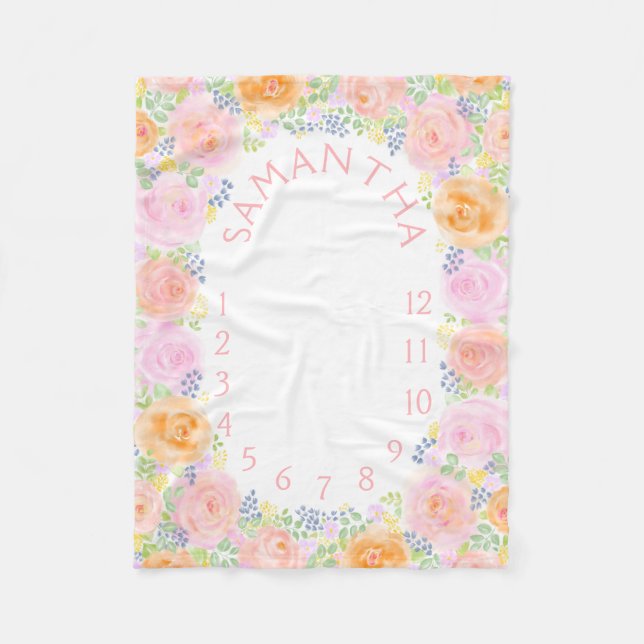 Photo Prop Rosa ros Watercolor Blommigt Flicka Fleecefilt (Framsidan)