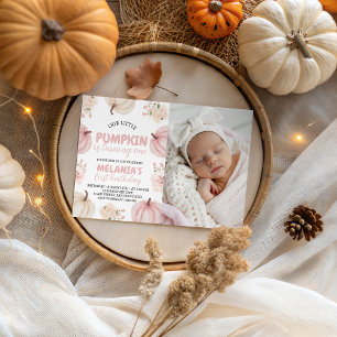 Photo Pumpkin First Birthday Inbjudan