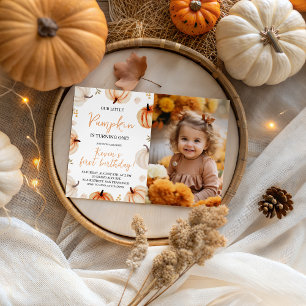 Photo Pumpkin First Birthday Inbjudan