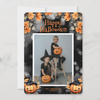 Photo Pumpkins Blommigt Halloween-kort Julkort