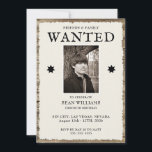 Photo & QR-Code 30th Birthday  Inbjudningar<br><div class="desc">Fun sophisticated and fashionable Birthday invitation with QR-Code and photo. Fun "WANTED" poster style invitation for men with a wood effect background and a grunge paper image with your event details and photo. All text, font and font colour is fully customisable to meet your requirements. Modern photo card to celebrate...</div>