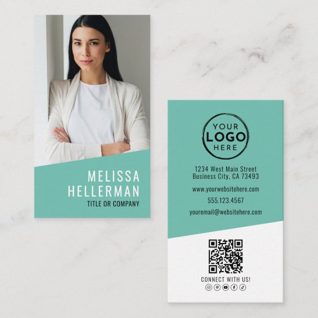 Photo QR Code Company Logo Vertical Visitkort (Fram/baksida)